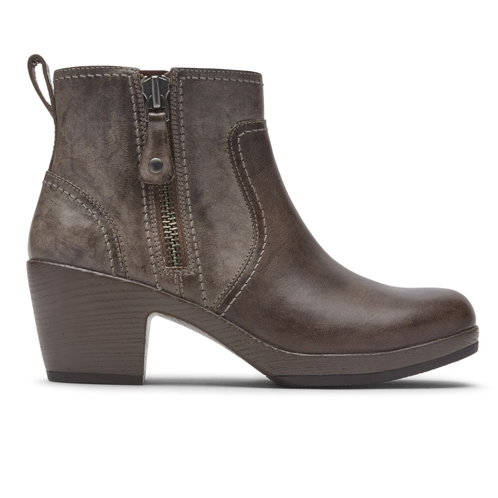 Rockport Women's Cobb Hill Presley Zipper Ankle Boots - Chocolate - USA (5820CPIUF)